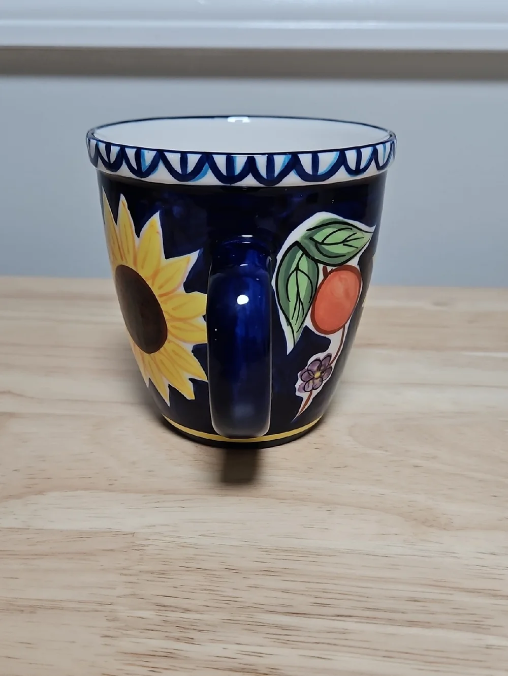 Vintage Starbucks Barista Sunflower Fruit Cobalt Blue Ceramic Mug 2001
